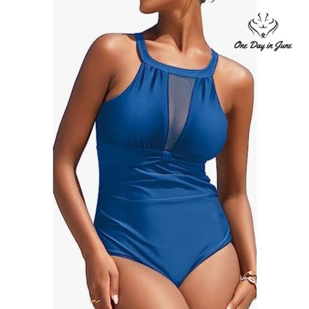 I2CRAZY High Neck Mesh One Piece Swimsuit Size M